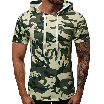 

Toponeto Mens Summer Hooded Zipper Camouflage Loose Short Sleeve T-shirt Top Blouse