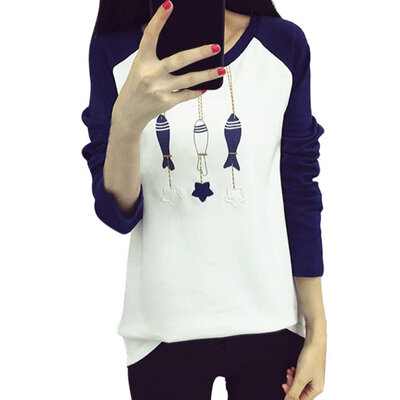 

Autumn Women T-Shirt Lovely Character Printed Long Sleeve Tops