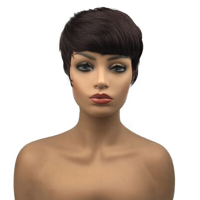 

StrongBeauty Short Dark Brown Straight Wig Pixie Cut Style Synthetic Wigs for Women Natural Looking