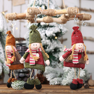 

3Pcs Christmas Girl Doll Plush Toy Hanging Pendant Tree Party Window Decoration