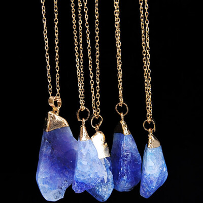 

1pc Quartz Gold Plated Natural Crystal Chakra Rock Necklace Pendant Colorful Stone