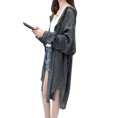 

2019 New Long Sleeve Woman Vintage Plaid Shirt Casual Turn-down Collar Shirts Loose Fashion Long Blouse Sunscreen Coat