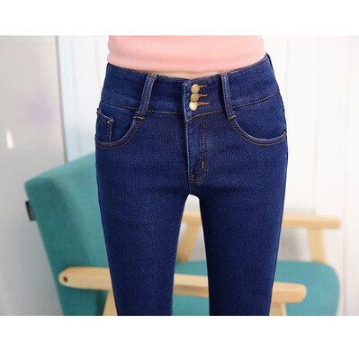 

2018 autumn&winter add fluff jeans womens style Korean version slim&elastic high waist show thin add fleece jeans women
