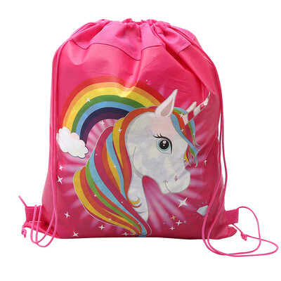 

Cute Unicorn School Bag Girl Drawstring Bag Children Non Woven Fabric Handbag Rainbow Unicorn Snack Backpack