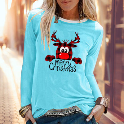 

Tailored Christmas Women Print Color Print Tops Hooded Pullover Blouse T-Shirts