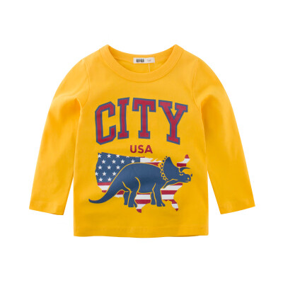 

2018 Cartoon Cotton Autumn Shirt Boy Girls Kids Clothing Children T-shirts Dinosaur Print Long Sleeve T Shirts Stripes Tops