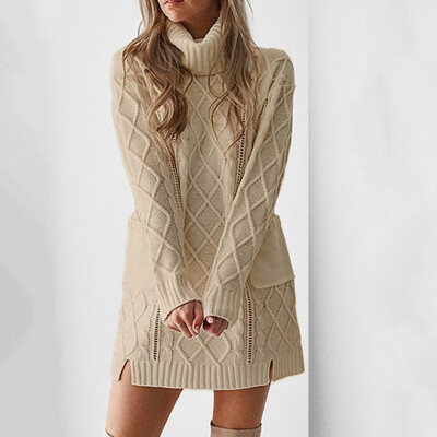 

Fashion Women Casual Long Sleeve Turtleneck Sweater Knit Mini Skirt Pullovers Dress