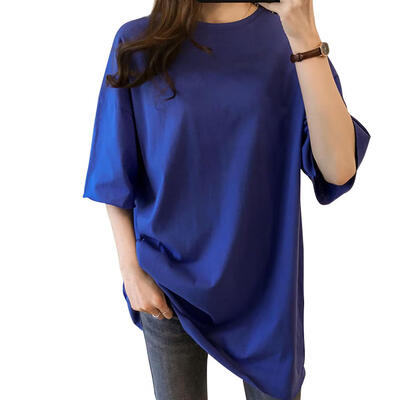 

Summer O-neck Half Sleeve T-shirt Long Section Candy Color Loose Women Tops