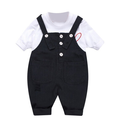 

Autumn Baby Boy Girl Cute Outfits Long Sleeve Heart Print T-shirt BlouseStrap Trousers Casual Sets