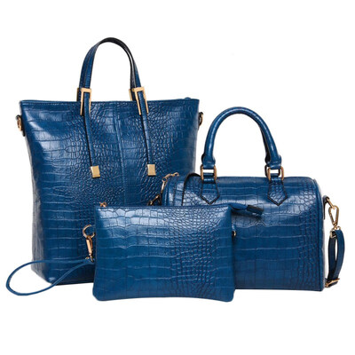 

3Pcs Women Crocodile Zipper Adjustable Tote Handbag Shoulder Bag Clutch Set