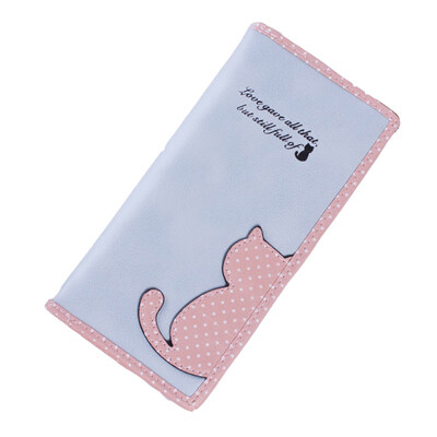 

Fashion Women Cat Dot Pattern Color Block Long Purse Faux Leather Clutch Wallet