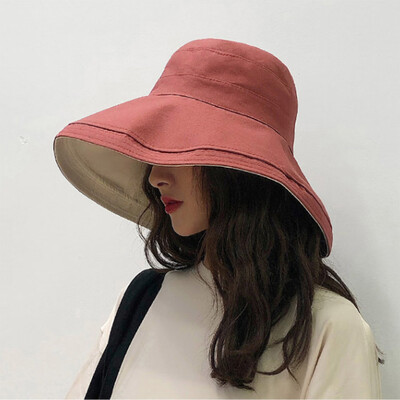 

Double-sided fisherman hat Korean version of the casual large eaves sun hat womens hat outdoor fashion bike beach hat sun hat