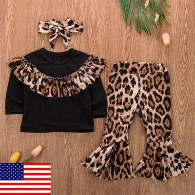 

US Newborn Baby Girl Leopard Tops Jumpsuit Pants Headband Outfit Clothes Set New