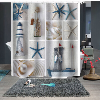 

Gobestart Popular Waterproof Shower Curtain With 12 Hooks Printed Bathroom 180x180cm
