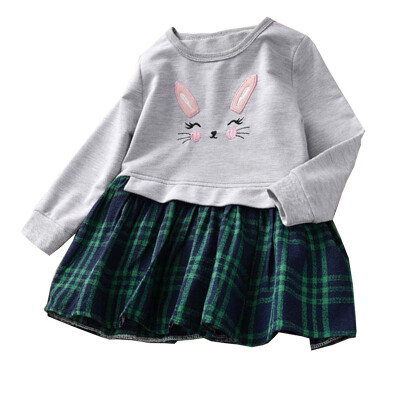 

New Lovely Children Embroidered Rabbit Embroidery Stitching Fashion Girl Princess Long Sleeved Girl Dress