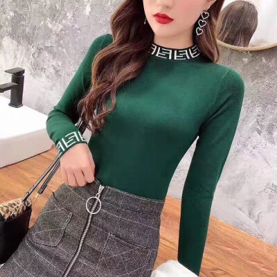 

Sweater Women Spring Autumn Knitted Turtleneck Letter Embroidery Sweaters Knitwear Elasticity Casual Knit Jumper Slim Pullovers
