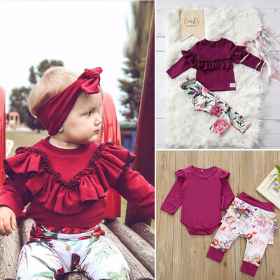 

Sweet Toddler Baby Girl Romper Tops Floral Pants Winter Spring Cotton Clothes