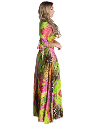 

Women Plus Size Muslim Dress Colorful Crochet Lace V Neck High Waist Tied Belt Long Gown Islamic Robe