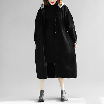 

Tailored Womens Winter Fashion Long-sleeved Pure-Coloured Hat Jeans Coat