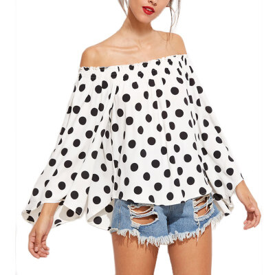 

Spring Summer Women Polka Dot Blouse Casual Flare Sleeve Off Shoulder Blouse Female sexy chiffon tops