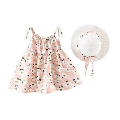 

Newborn Toddler Girls Summer Floral Tutu Dress Vestidos Kids Baby Girl Princess Dresses Sundress Hats Cute Sweet Clothing Set