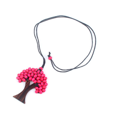 

Leather Chain Necklace Statement Choker Necklaces Tree of Life Rainbow Pendant Wood Beads Women Jewelry New Year Gift