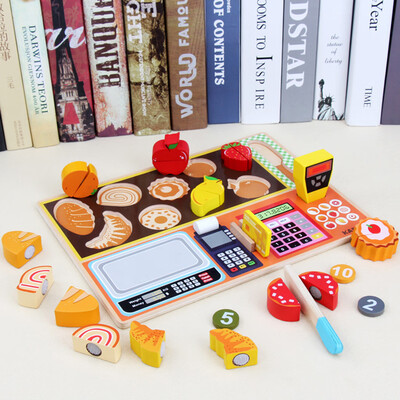 

YIWULAPretend Play Shopping Set Cutting Fruits Wooden Toy Home Preschool Learning Game