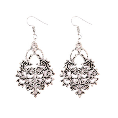 

New Retro Antique Silver Color Flower Earrings Hollow Vintage Drop Earrings For Women Party Gift
