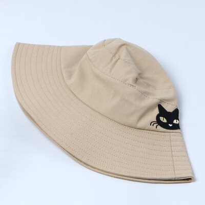

Japanese cat fisherman hat female spring&summer Korea Hat embroidery casual Joker Hat Sun Hat student Sun Hat