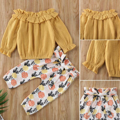 

US Newborn Baby Girls Kids Off Shoulder Top Floral Trousers Outfits Clothes 1-5Y