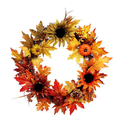 

Simulation Berry Maple Leaf Fall Door Wall Ornament Thanksgiving Day Decor With LED Light String Home Decoration Flower Wreath