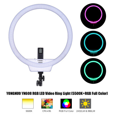 

YONGNUO YN608 RGB LED Video Light Photography Video Ring Light 5500KRGB Full Color with Remote Controller for Live Video&Self