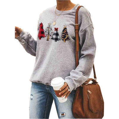 

Womens Winter Sweatshirts Christmas Tree Print Long Sleeve Loose Tops Shirt Jumper