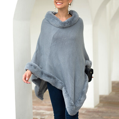 

Gobestart Womens Fashionable Round-Necked Cloak Shawl Collar Pure-Color Sweater Blouse