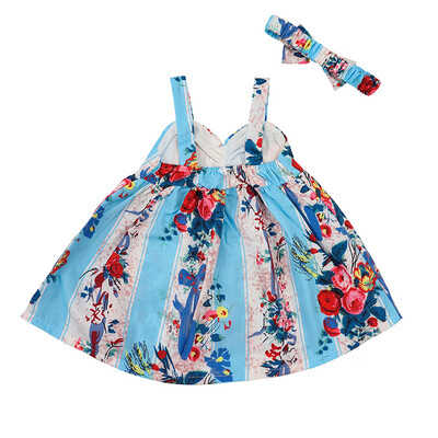 

2019 Baby summer girl princess dress blue&white striped print large bow dress for 0-24M