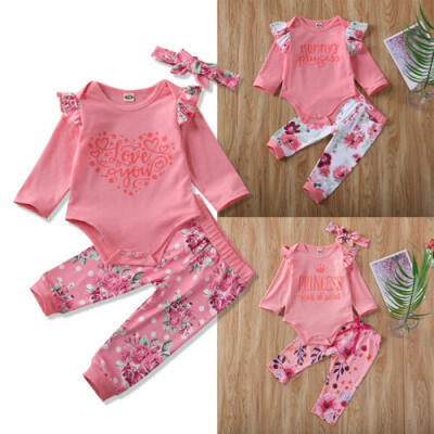 

UK Princess Infant Baby Girl Kid Romper Jumpsuit Flower Print Trousers Pants Set