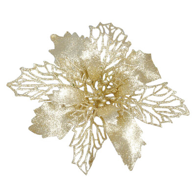 

5PC Christmas Glitter Hollow Flower Plastic Simulation Artificial Flowers Xmas Tree Ornaments Wedding Valentines Day New Year