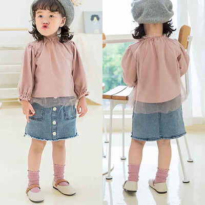 

Spring Autumn Casual Fashion Baby Girl Mesh Lace Long Sleeve T-Shirt Kids Blouse