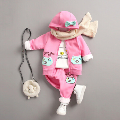

Baby Girl Long Sleeve Thicken Cartoon Pig Print Autumn T-shirt Hoodie Sweatshirt Trousers Casual Outfits