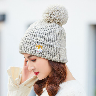 

Autumn&winter new curling Joker Tiger embroidery knit hat geometric embroidery wool hat men&women couples warm hat