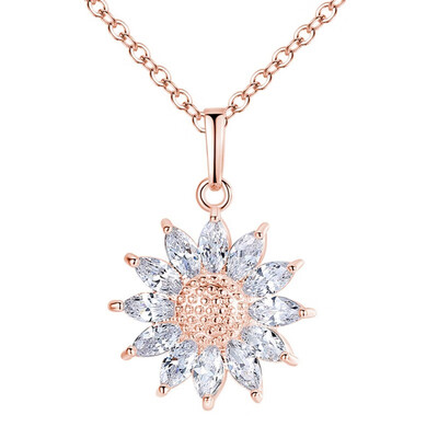 

Sunflower Charm Necklaces SilverRose Gold Color Stainless Steel Rhinestone Pendant & Chain Women Jewelry