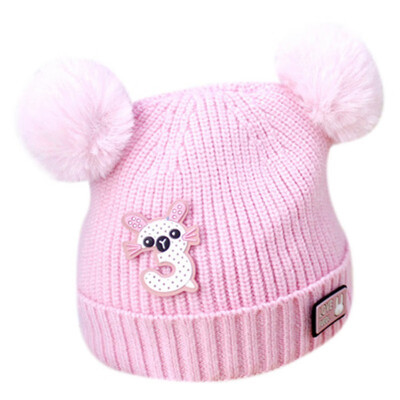 

New Newborn Baby Kids Girls Boys Winter Warm Knit Hat Balls Solid Warm Cute Lovely Beanie Cap Gifts