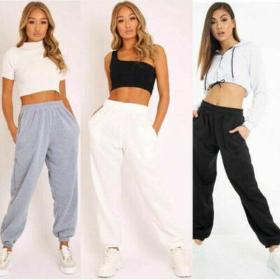 

NEW WOMENS PLAIN FLEECE JOGGER DRAWSTRING TWO POCKET SWEAT PANTS