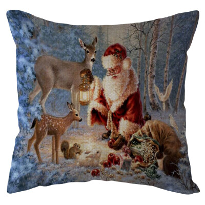 

Tailored Christmas Santa Claus Pillow Case Linen Sofa Throw Cushion Cover Home Decor