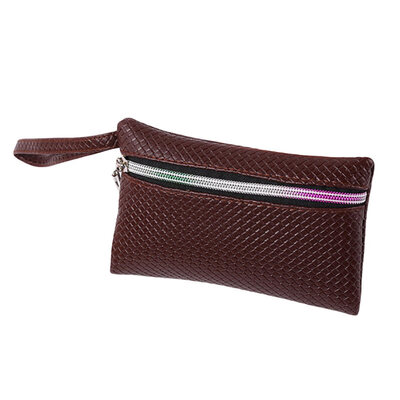 

Women Simple Grid Pattern Embossed Faux Leather Wristlet Clutch Bag Phone Holder