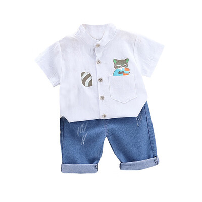 

Baby Boys Clothes Short Sleeve Cartoon Animal Print Tops Blouse ShirtDenim Shorts Children Casual Outfits Sets