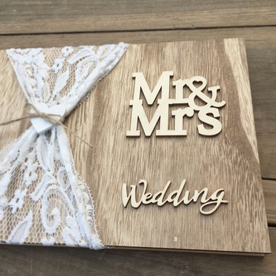 

10 Pages Wooden Wedding Guest Book Lace Decor Personalised Signature Photo Book Signature Guest Books Party Decor Favor