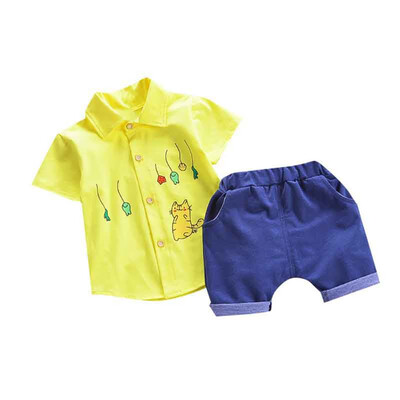 

Summer Baby Boys Short Sleeve Cartoon Print Tops Blouse ShirtShorts Children Casual Outfits Sets Baby Boy Clothes