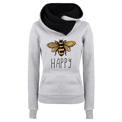 

Tailored Women Lapel Pullover Long Sleeves Bee Printed Hoodies Sweatshirt