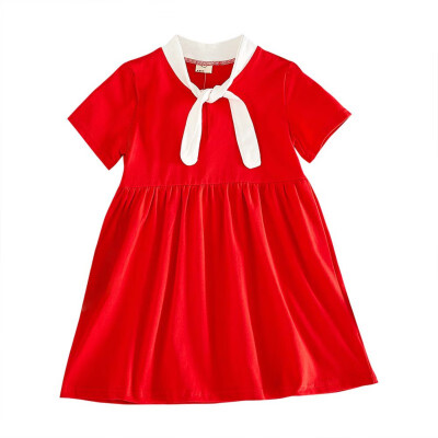 

Muti-Colors Children Summer Girls Dress Bow Cute Solid Color Bottoming Short Sleeve Sweet Princess Kids Baby Dress